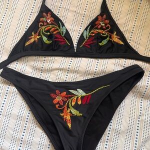 Black Embroidered Triangle Bikini by Sunlife